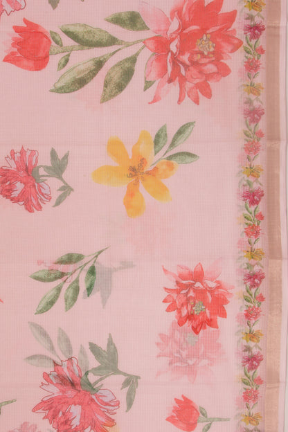 Kota Soft Silk Floral Printed Baby Pink Saree