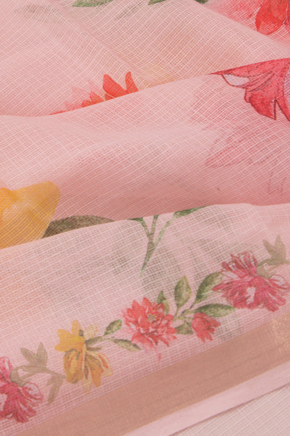Kota Soft Silk Floral Printed Baby Pink Saree