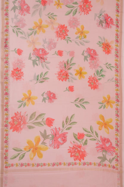 Kota Soft Silk Floral Printed Baby Pink Saree