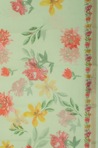 Kota Soft Silk Floral Printed Pastel Green Saree