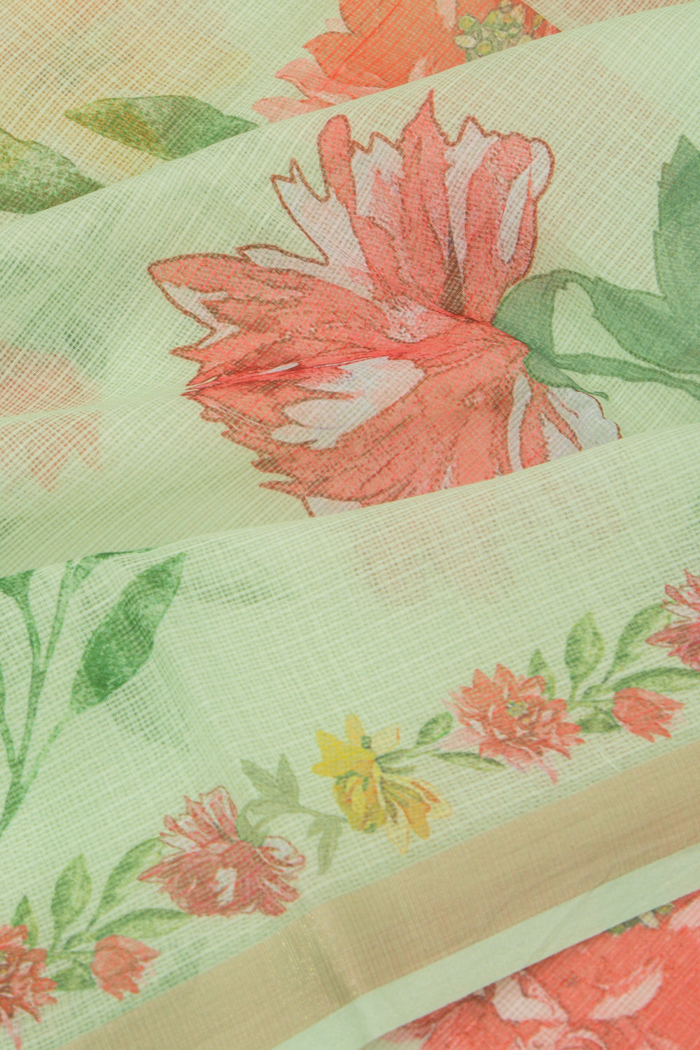 Kota Soft Silk Floral Printed Pastel Green Saree