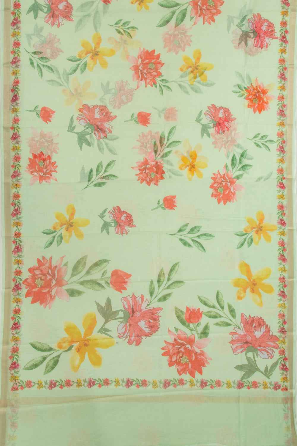 Kota Soft Silk Floral Printed Pastel Green Saree
