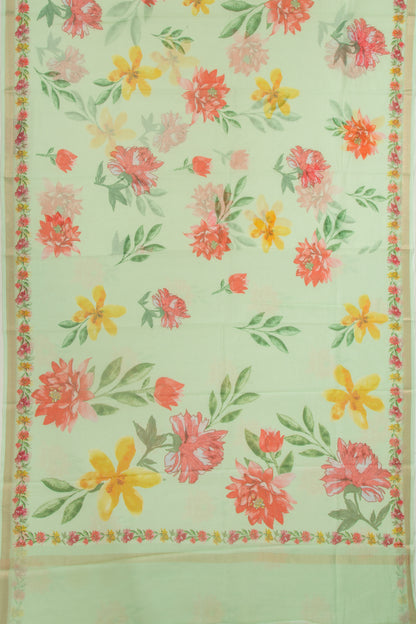 Kota Soft Silk Floral Printed Pastel Green Saree