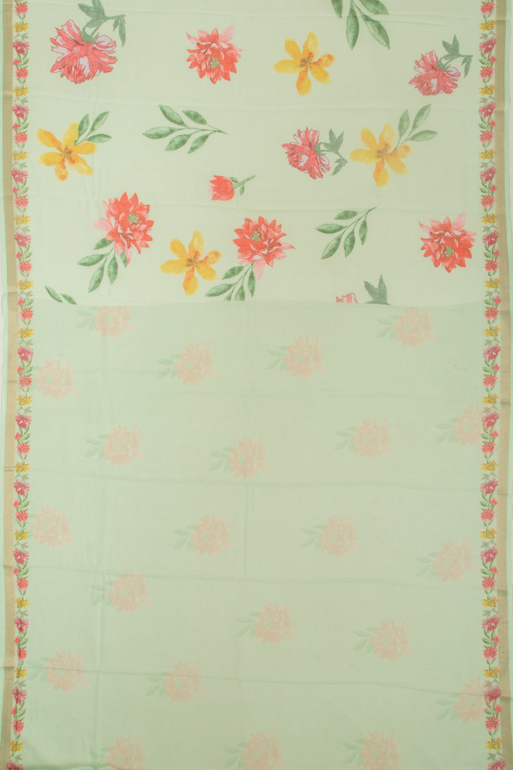 Kota Soft Silk Floral Printed Pastel Green Saree