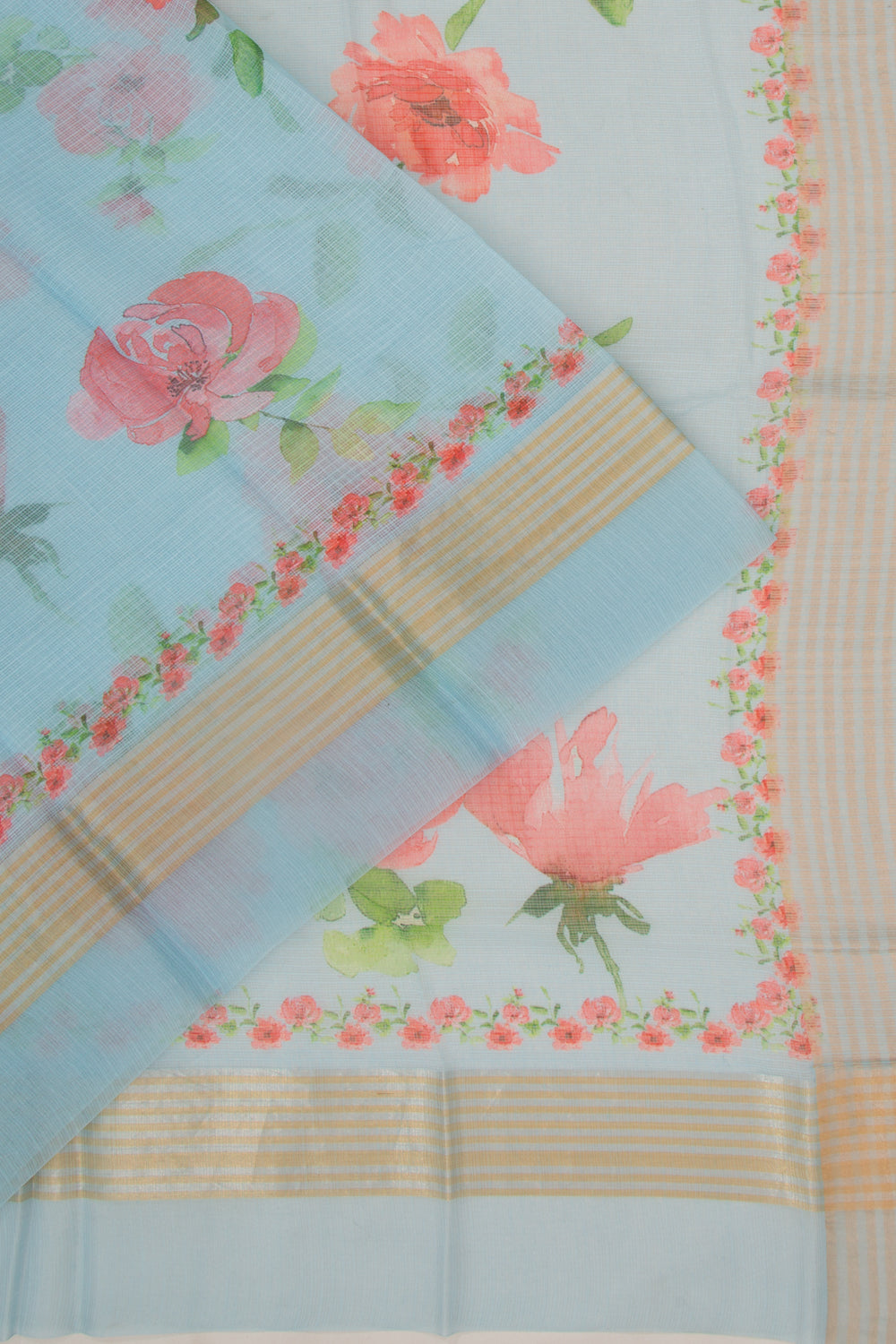 Kota Soft Silk Floral Printed Pastel Blue Saree