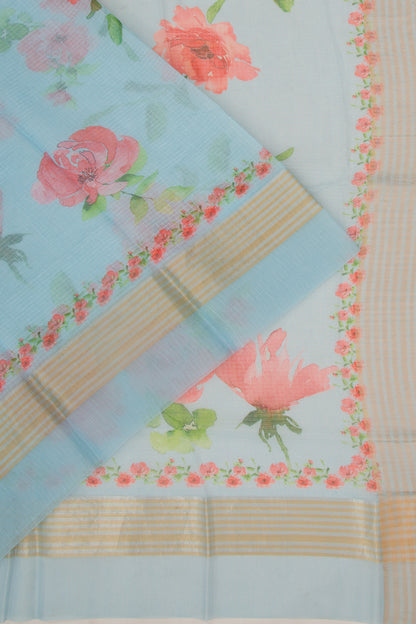 Kota Soft Silk Floral Printed Pastel Blue Saree