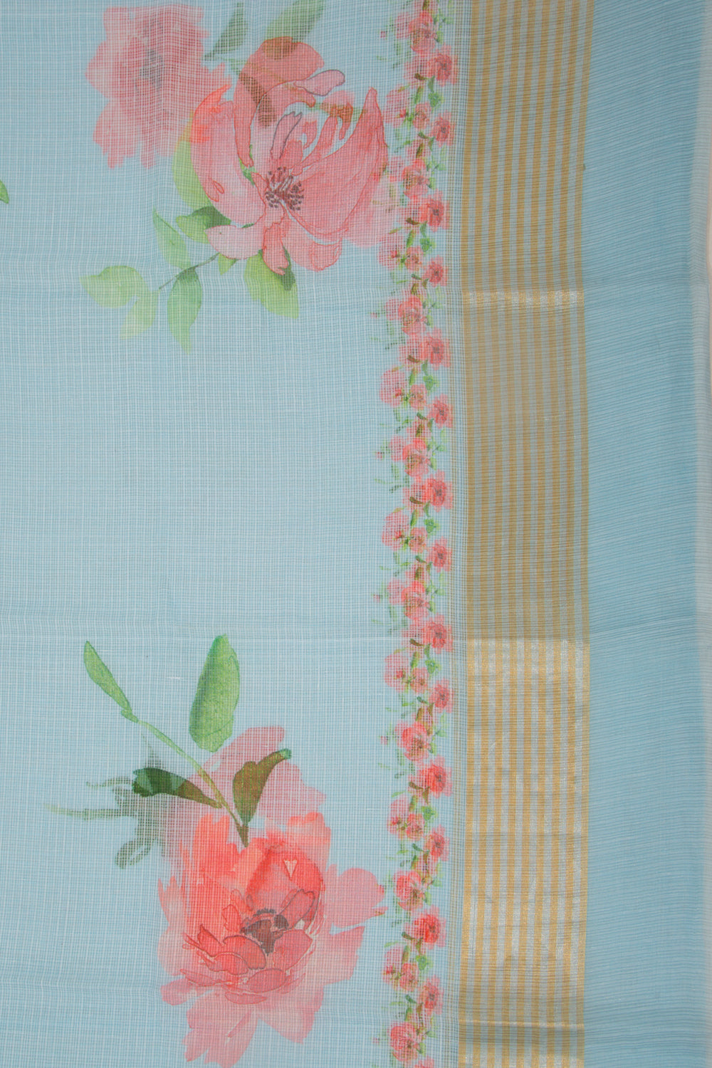 Kota Soft Silk Floral Printed Pastel Blue Saree
