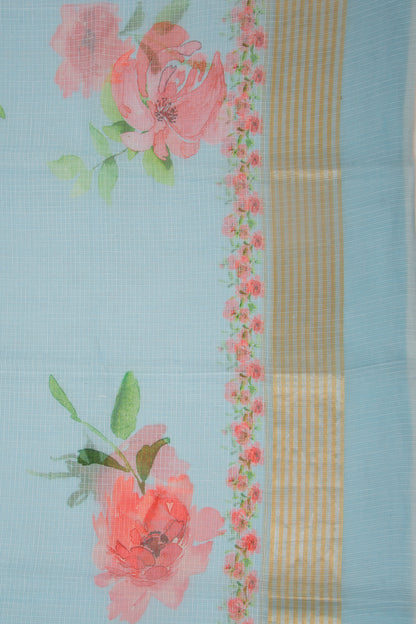 Kota Soft Silk Floral Printed Pastel Blue Saree