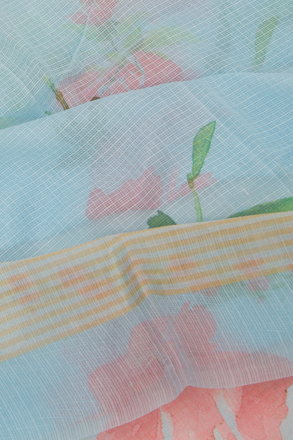 Kota Soft Silk Floral Printed Pastel Blue Saree
