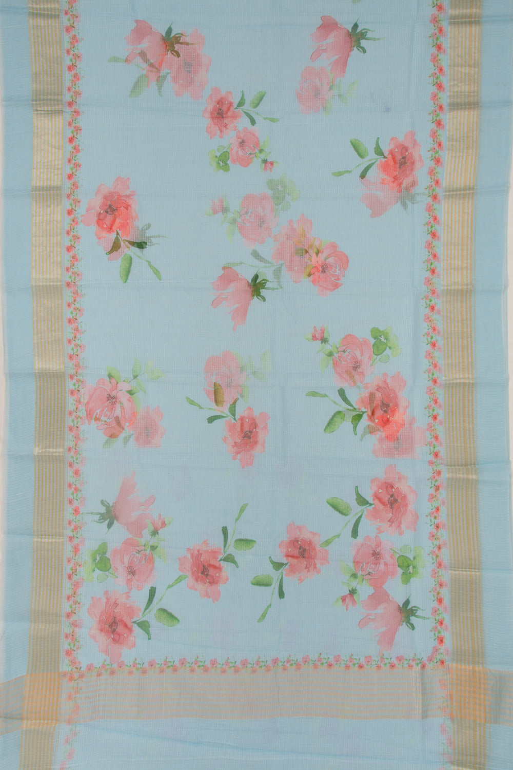 Kota Soft Silk Floral Printed Pastel Blue Saree