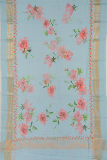 Kota Soft Silk Floral Printed Pastel Blue Saree