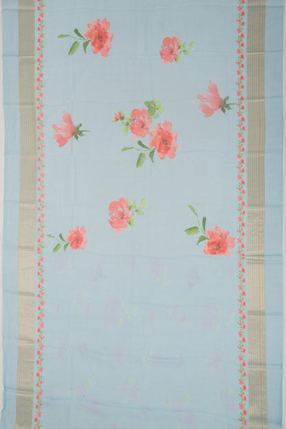 Kota Soft Silk Floral Printed Pastel Blue Saree