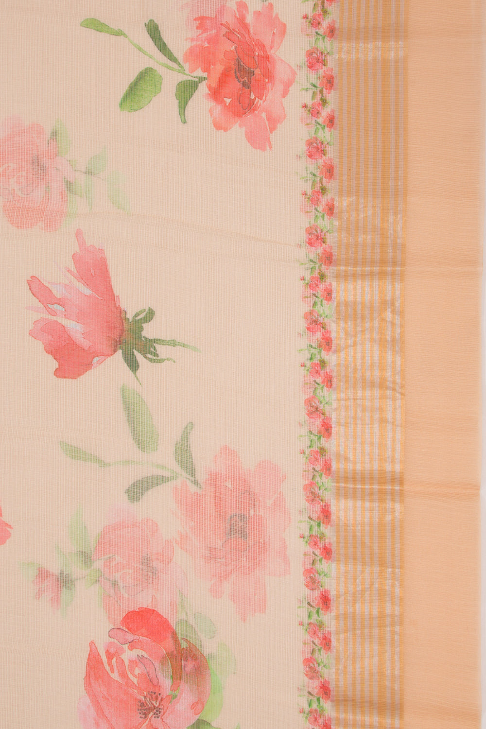 Kota Soft Silk Floral Printed Cream Saree