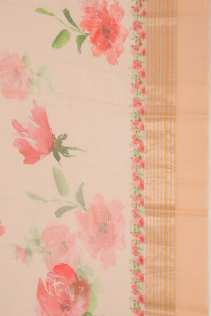 Kota Soft Silk Floral Printed Cream Saree