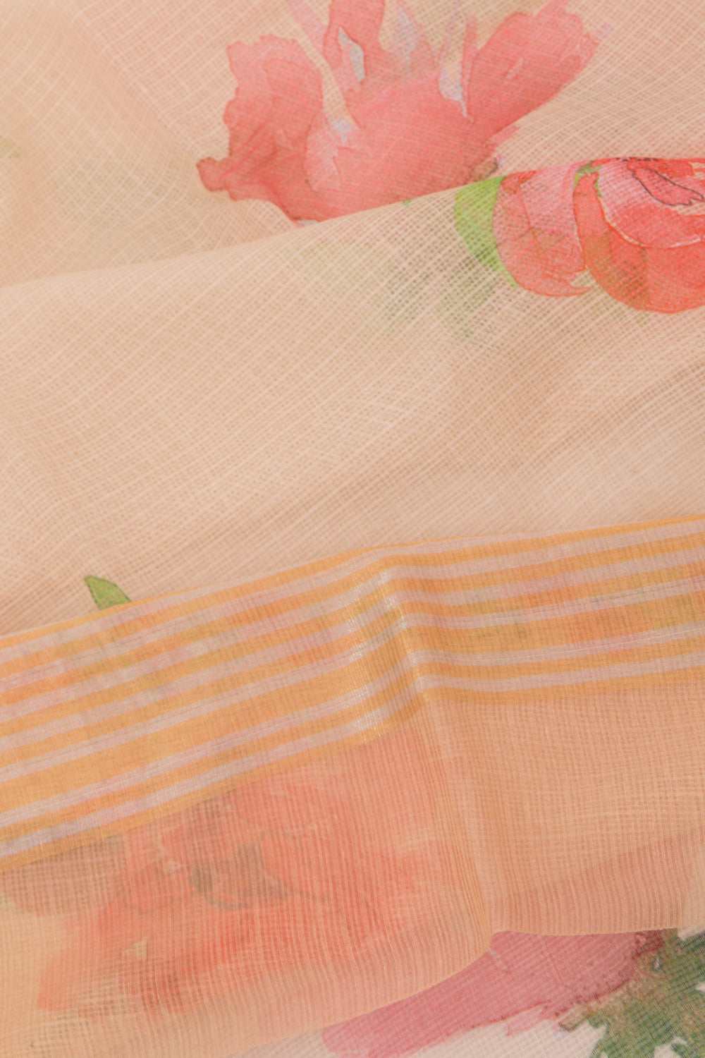 Kota Soft Silk Floral Printed Cream Saree
