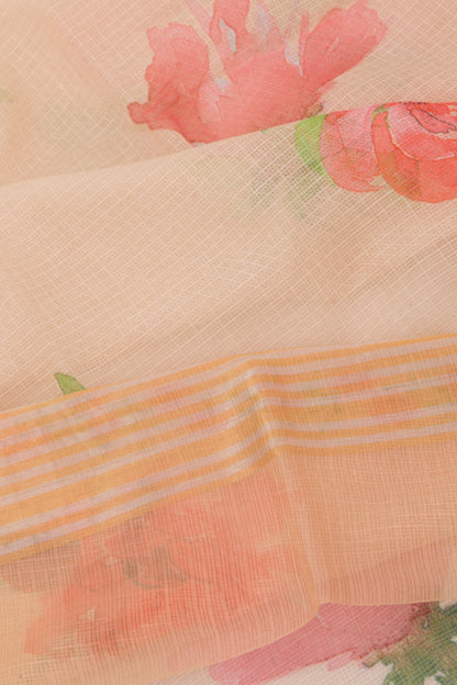 Kota Soft Silk Floral Printed Cream Saree