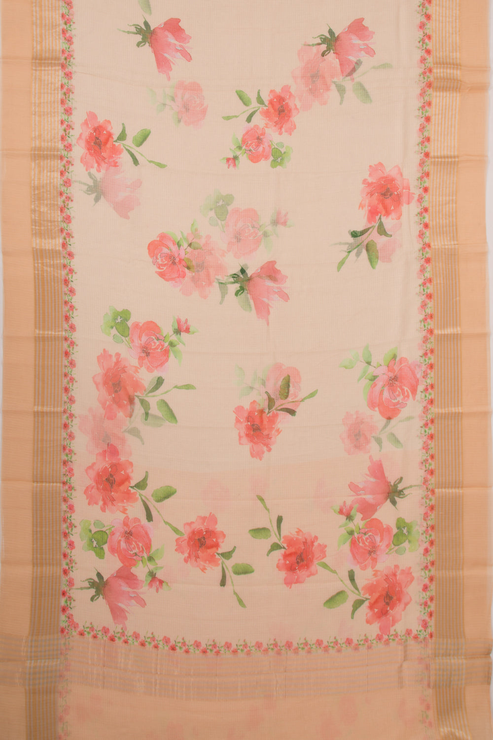 Kota Soft Silk Floral Printed Cream Saree