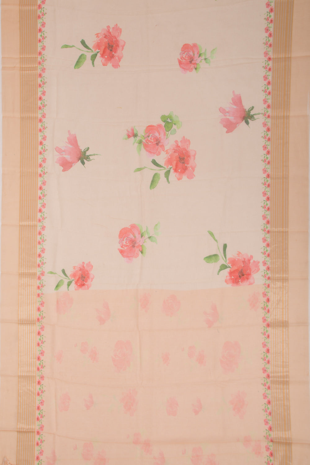 Kota Soft Silk Floral Printed Cream Saree