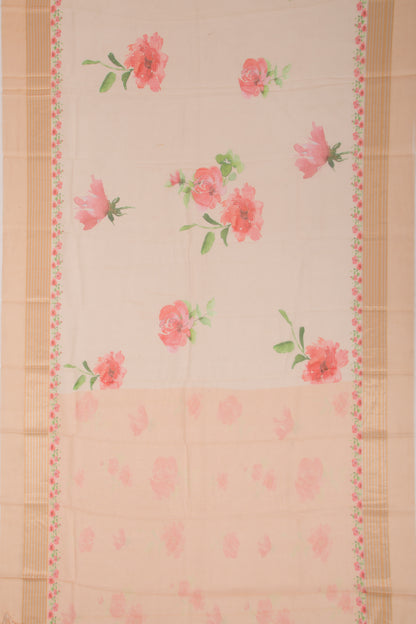 Kota Soft Silk Floral Printed Cream Saree