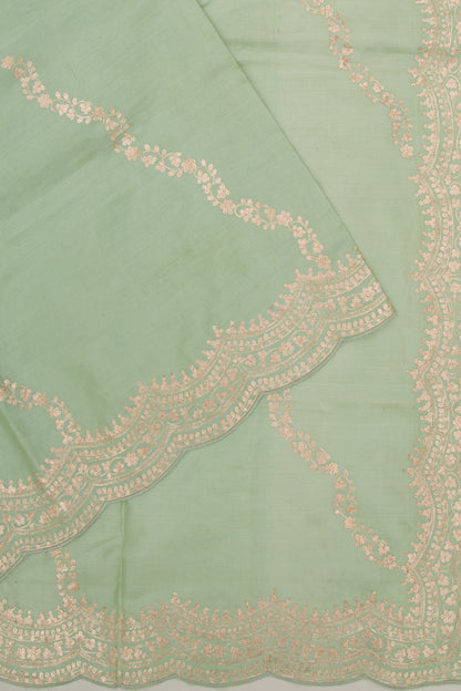 Tussar Embroidery Pastel Green Saree With Scallop Border