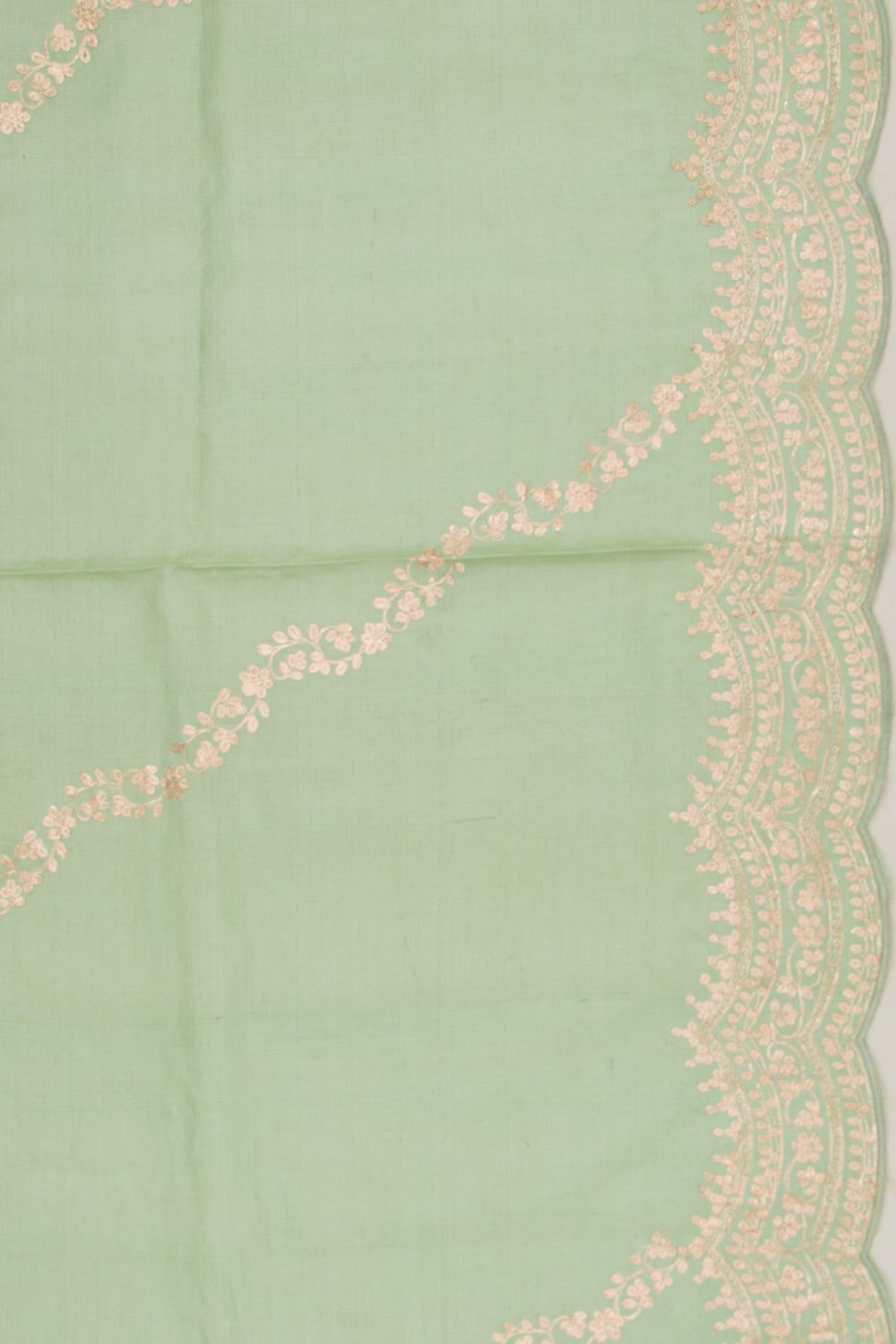 Tussar Embroidery Pastel Green Saree With Scallop Border
