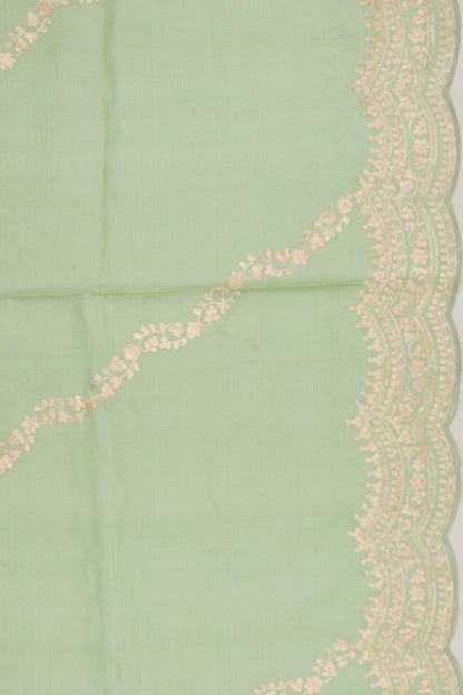 Tussar Embroidery Pastel Green Saree With Scallop Border