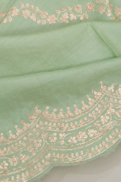 Tussar Embroidery Pastel Green Saree With Scallop Border