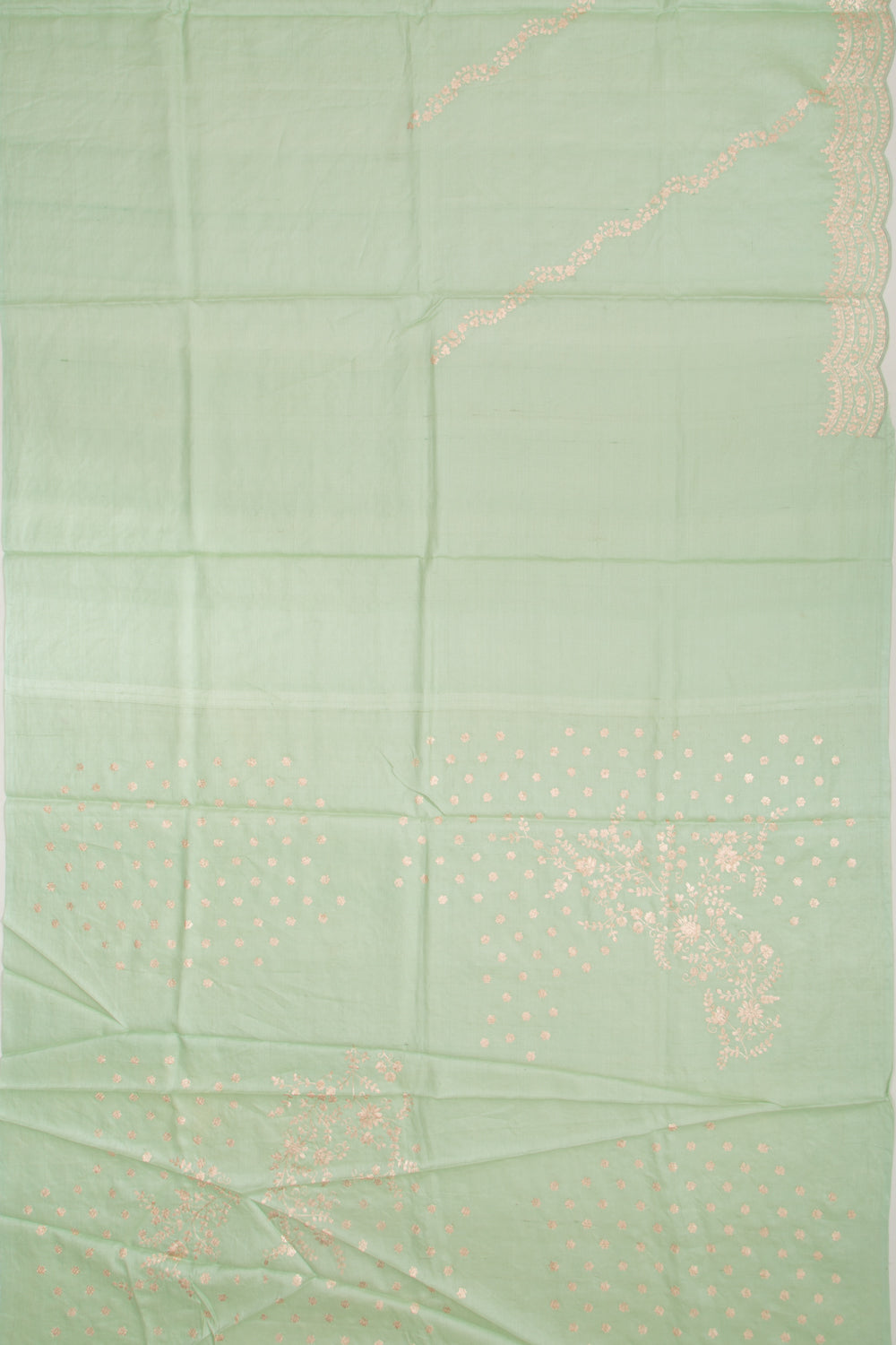 Tussar Embroidery Pastel Green Saree With Scallop Border
