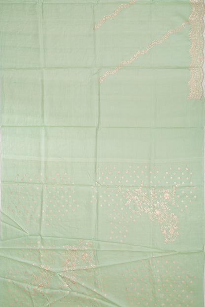 Tussar Embroidery Pastel Green Saree With Scallop Border