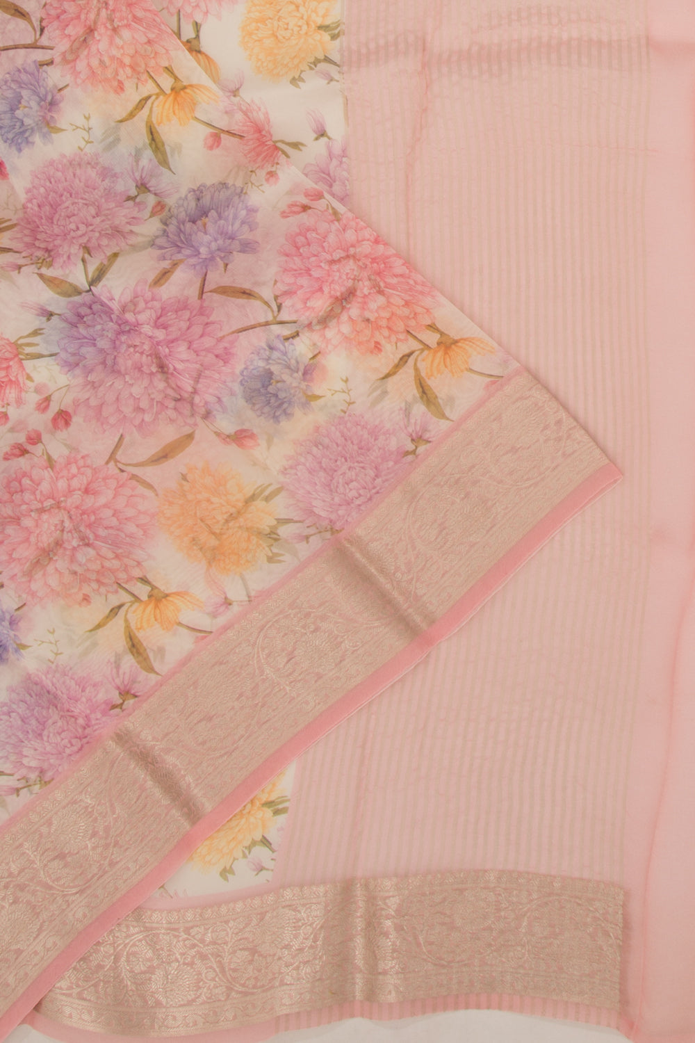 Organza Floral Printed Baby Pink Saree