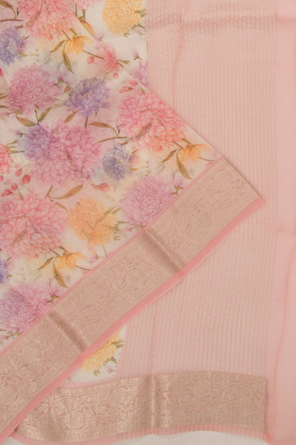 Organza Floral Printed Baby Pink Saree