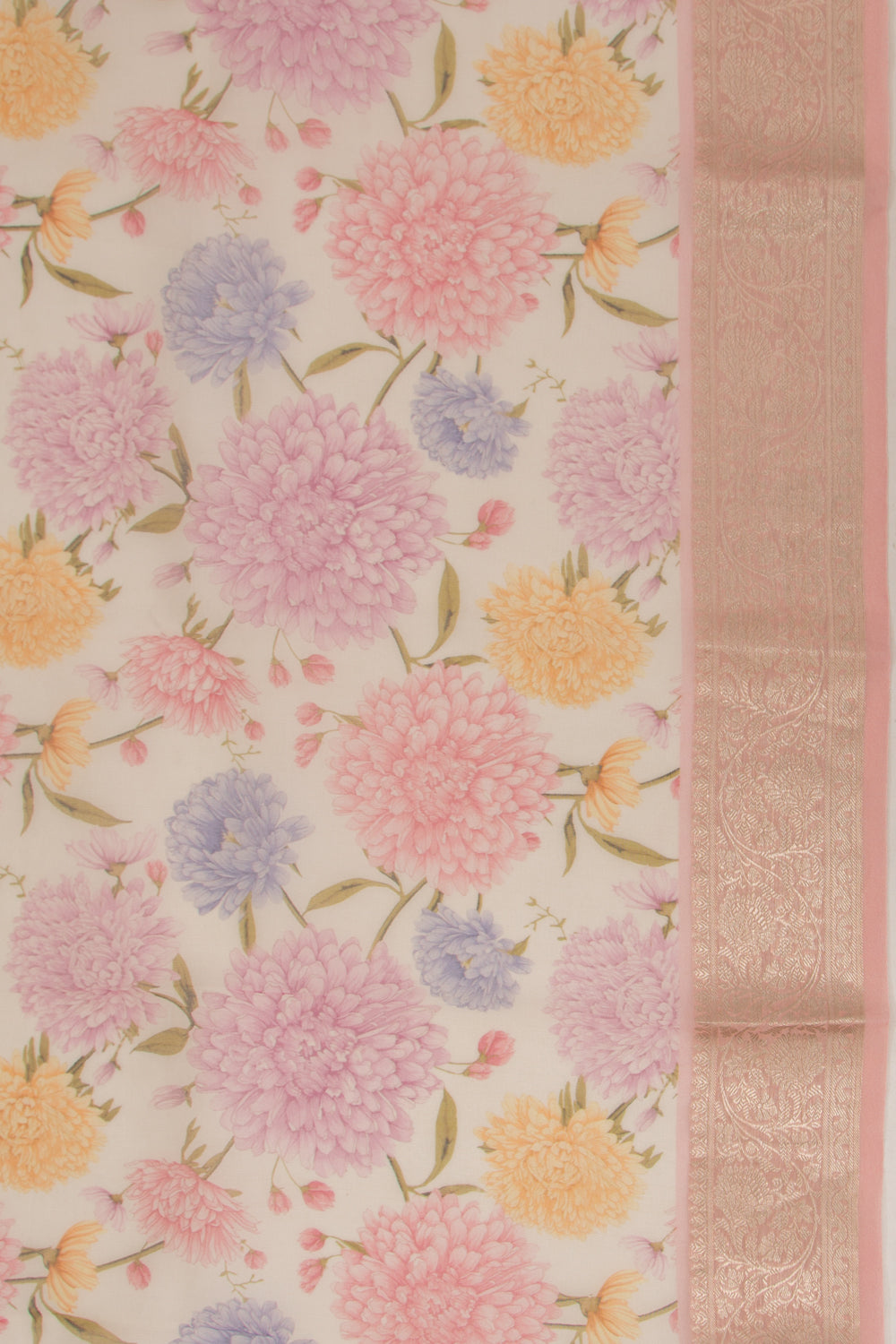 Organza Floral Printed Baby Pink Saree