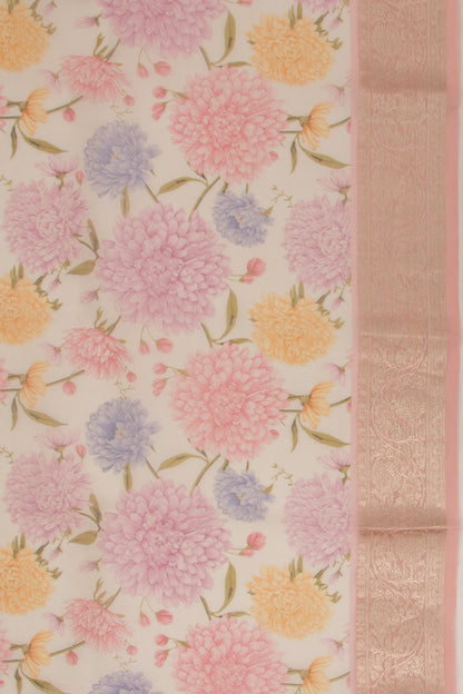 Organza Floral Printed Baby Pink Saree