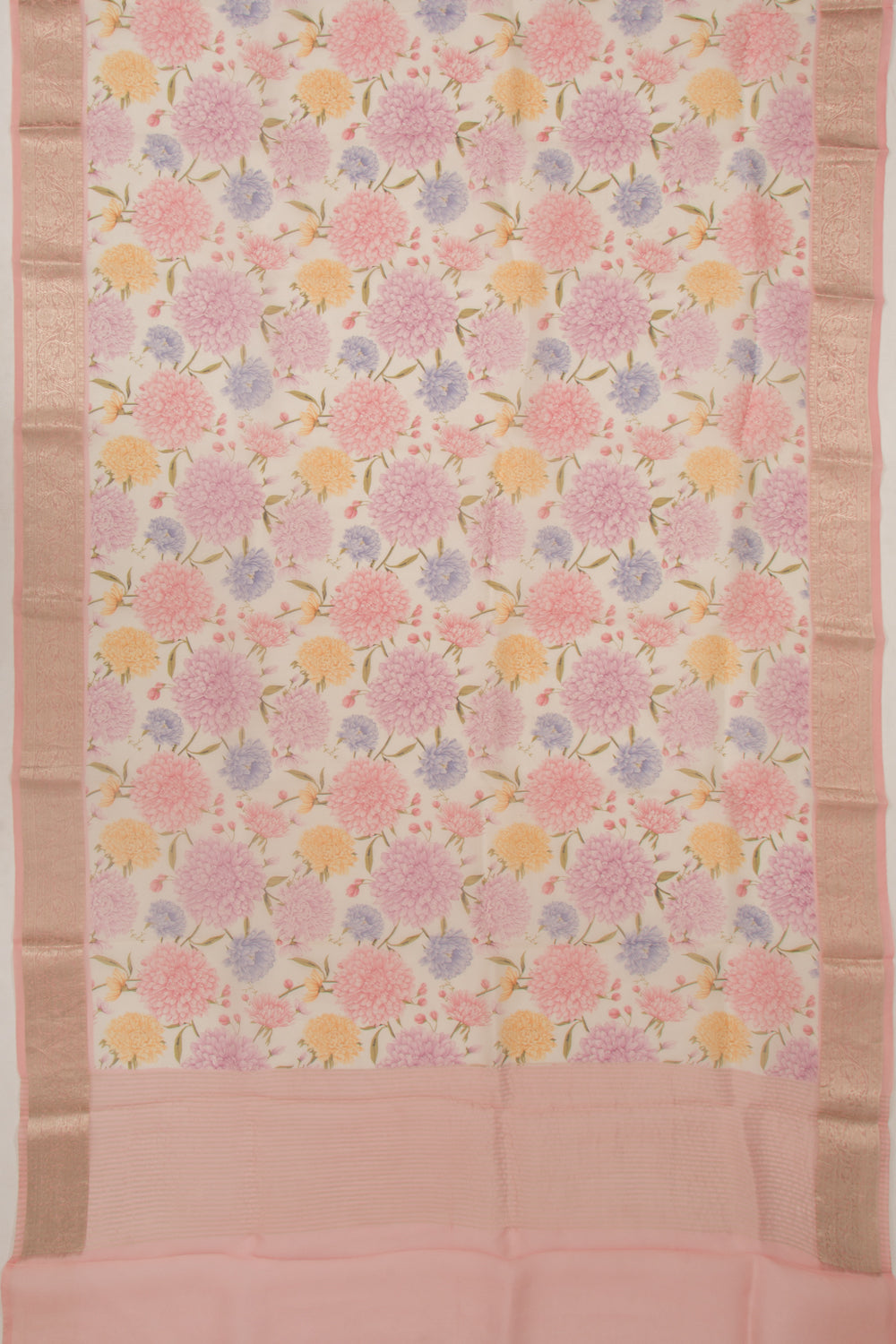 Organza Floral Printed Baby Pink Saree