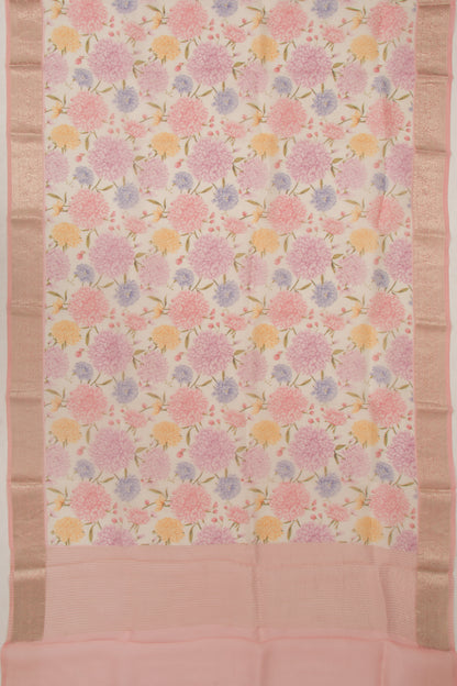 Organza Floral Printed Baby Pink Saree
