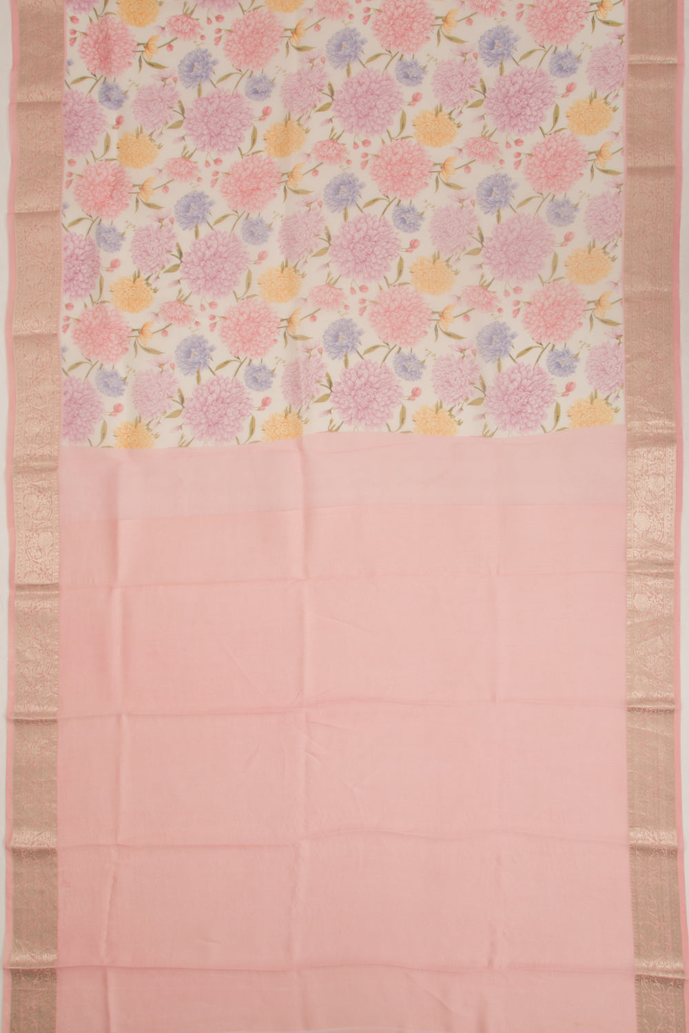 Organza Floral Printed Baby Pink Saree