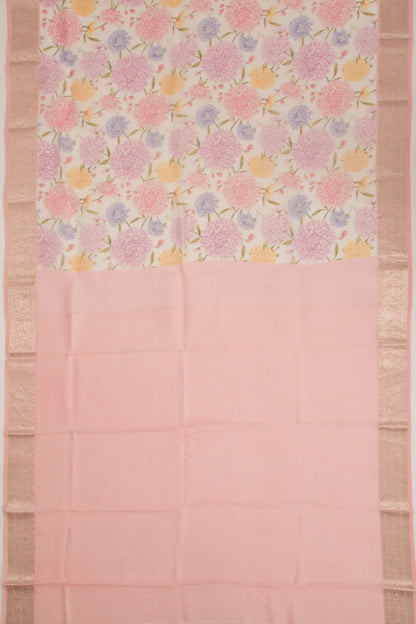 Organza Floral Printed Baby Pink Saree