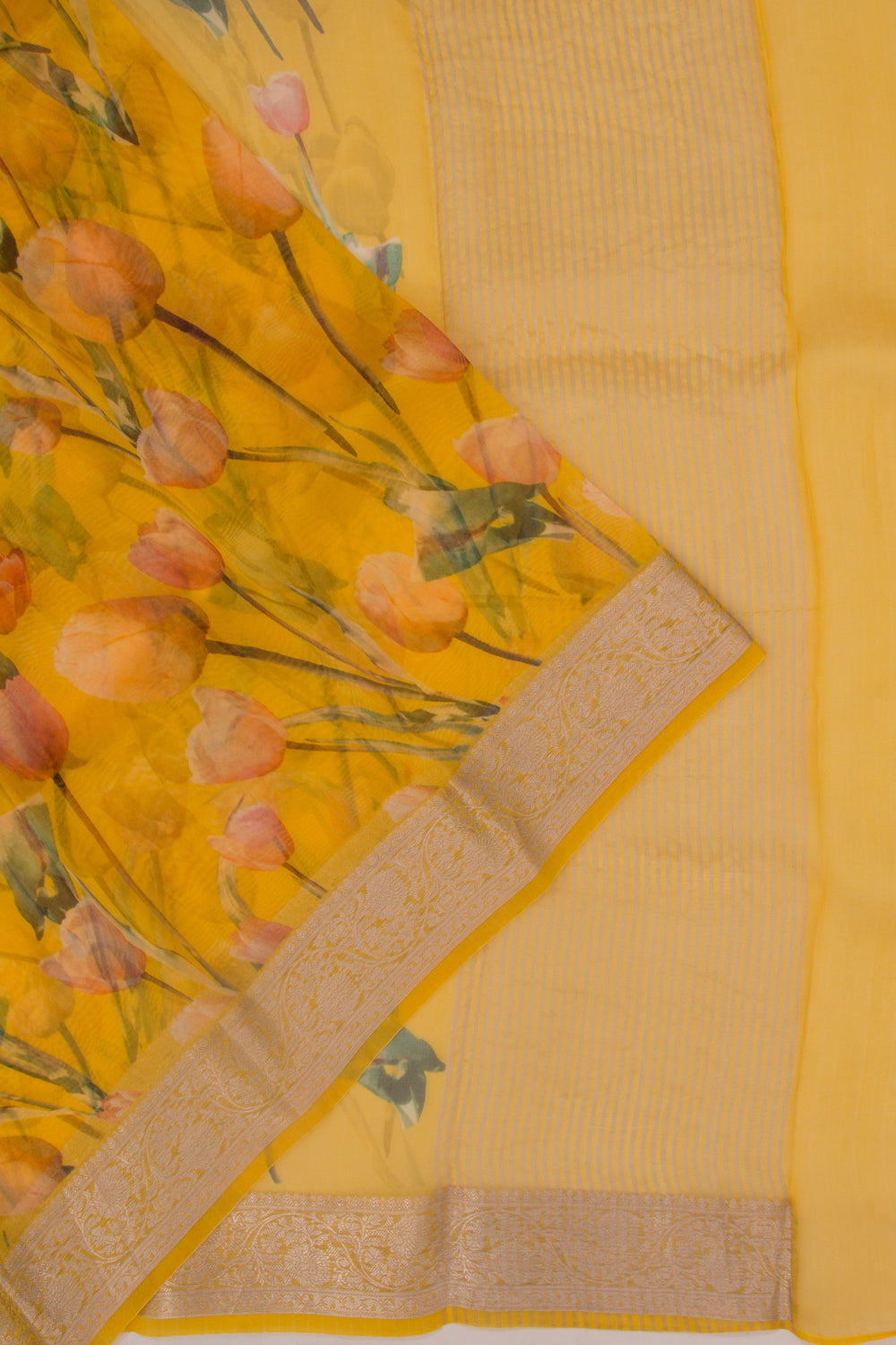 Organza Floral Printed Yellow Saree