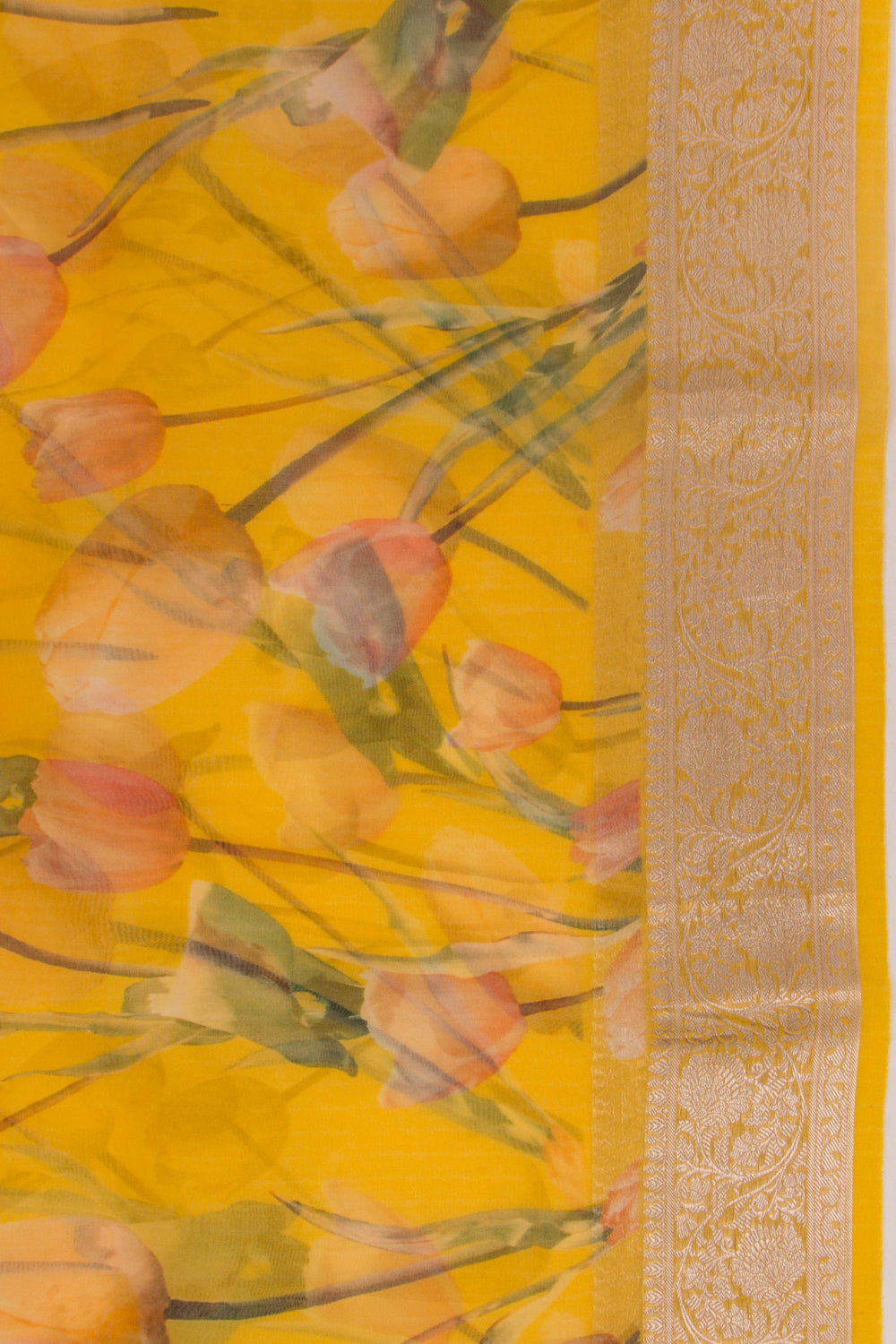 Organza Floral Printed Yellow Saree