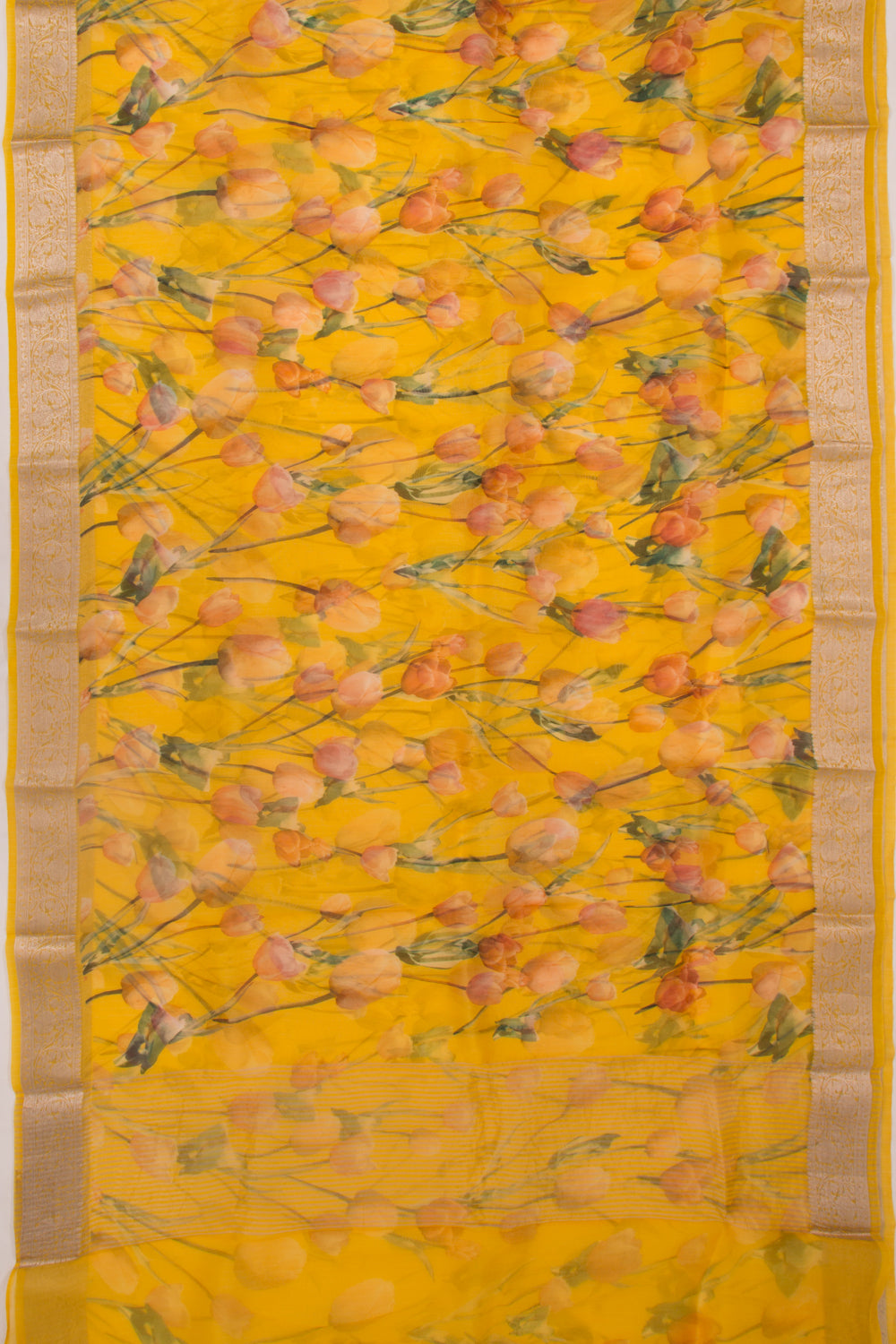 Organza Floral Printed Yellow Saree