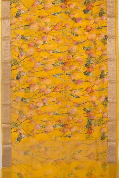 Organza Floral Printed Yellow Saree