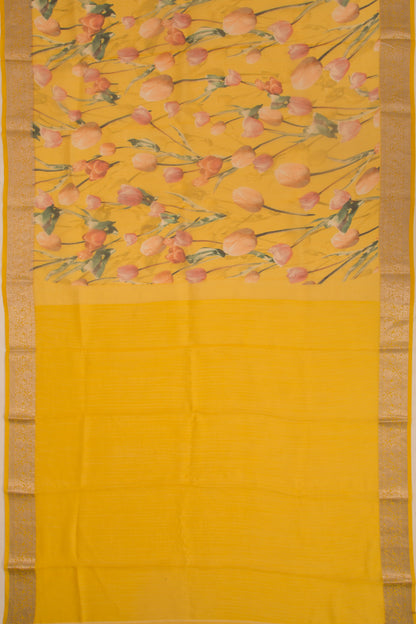 Organza Floral Printed Yellow Saree