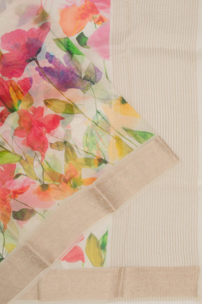 Organza Floral Printed Off White Saree