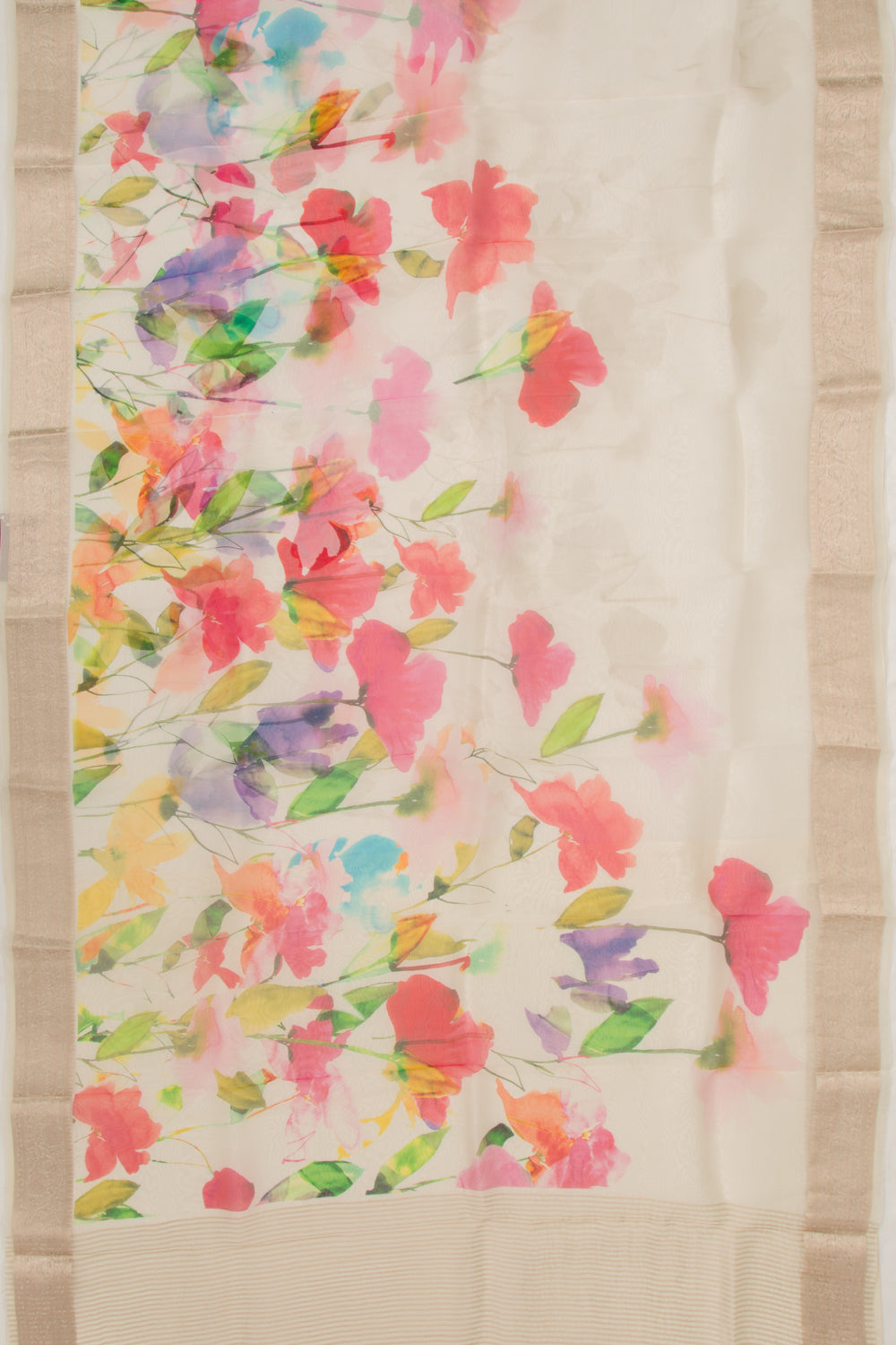 Organza Floral Printed Off White Saree