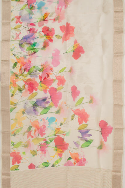 Organza Floral Printed Off White Saree