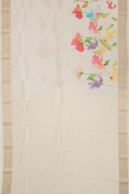 Organza Floral Printed Off White Saree