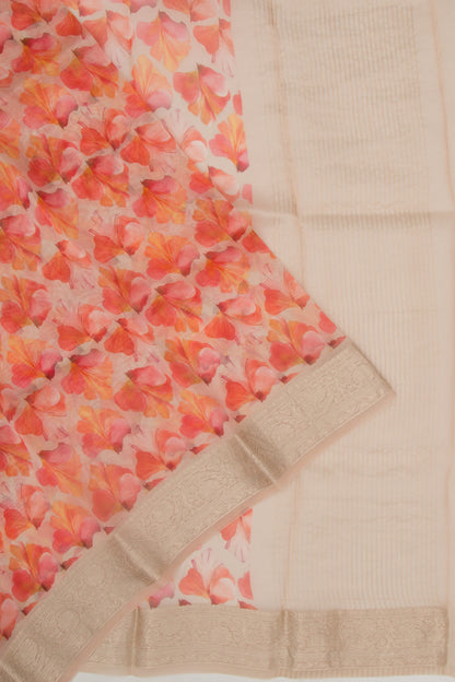 Organza Floral Printed Cream Saree