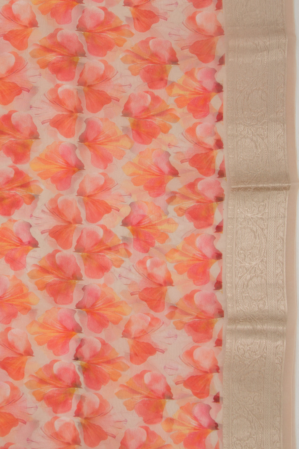 Organza Floral Printed Cream Saree