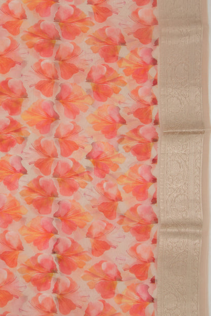 Organza Floral Printed Cream Saree