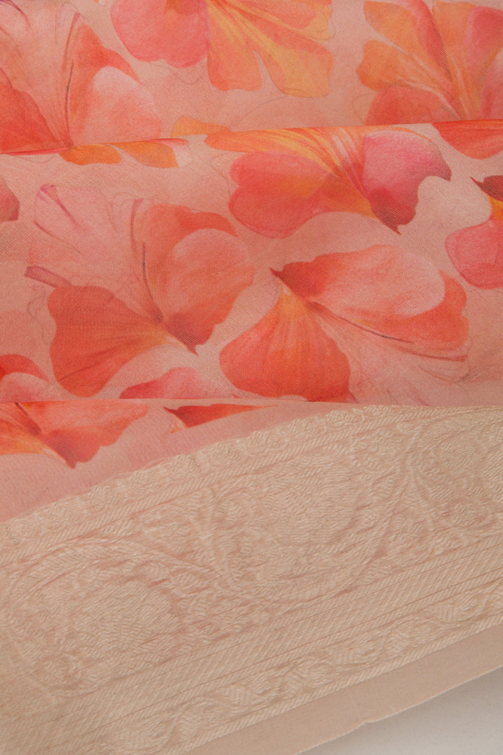 Organza Floral Printed Cream Saree